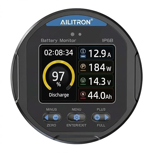 TR24 Battery Monitor with Shunt 350A, 8V-100V High-Precision Coulometer for LiFePO4, AGM & Lead-Acid - Smart TFT Color Screen for RV, Marine, Golf Cart, Solar Off-Grid System, IP68 Waterproof