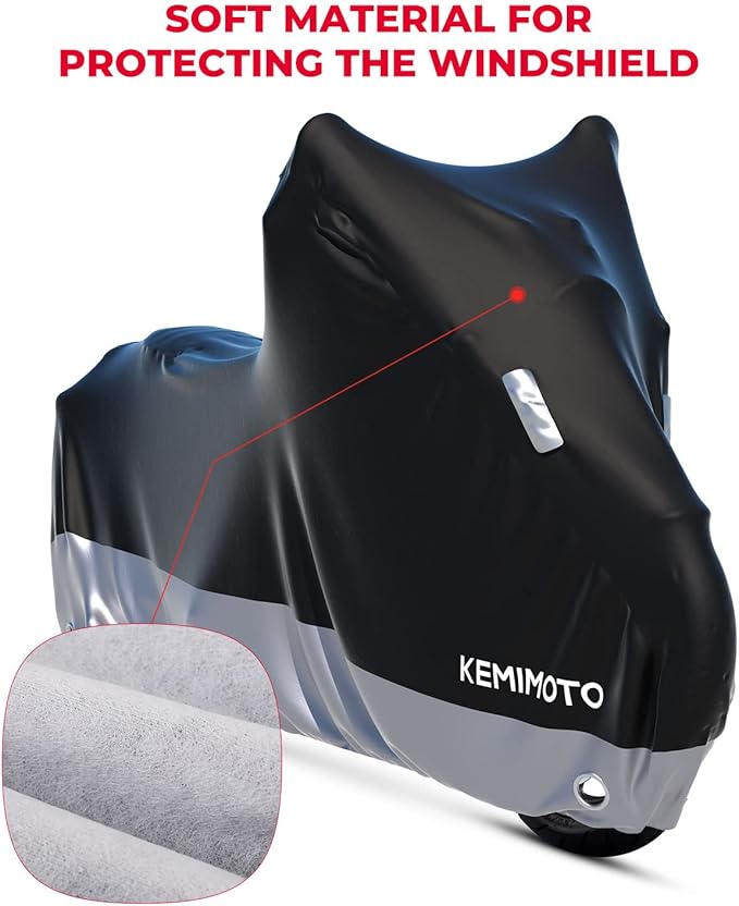 KEMIMOTO Heavy Duty 300D Motorcycle Cover Waterproof with Tail Tidy Window Fit for Grom Navi Monkey Z125 Benelli Mini Motorbike Covers with Soft Cotton Lining & Lock Hole UV Dust Outdoor All Weather