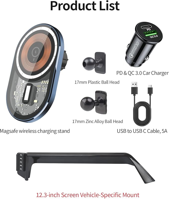 Wireless Charging car Phone Holder for Toyota Highlander/Hybrid 2020-2025 Accessories 12.3 inch Screen Fixed Clip,360° Rotation car Phone Mount Compatible with MagSafe