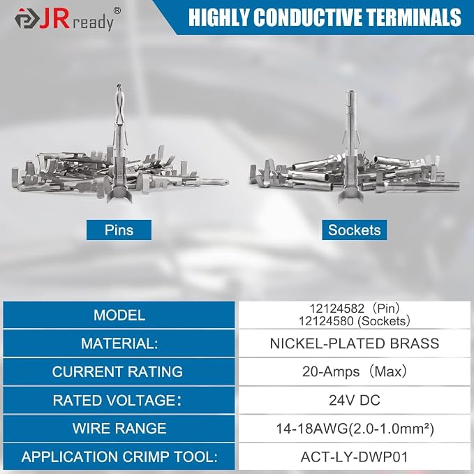 JRready Upgraded Pin Removal Tool Kit for Weather Pack&Metri-Pack Series Connector + ST6380-030 Weather Pack Terminal Kit Pins & Sockets 12124582/12124580 14-18AWG F-Crimp Contacts