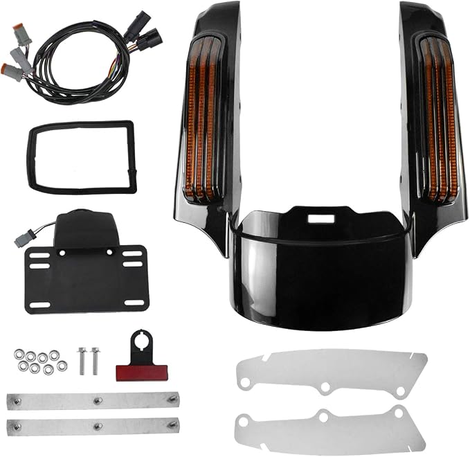 Rear Fender Fascia Extension with LED Running Brake Turn Signal Light Set Fit For Harley Touring Electrac Glide Road King Road Glide Street Glide 2014-2024 (Amber Lens)