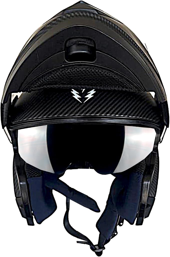 1Storm New Motorcycle Bike Modular Full Face Helmet Dual Visor Sun Shield with Rechargable LED Tail Light: Modular901 Matt Carbon Fiber Black