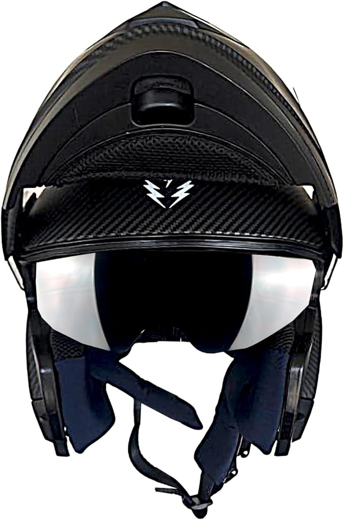 1Storm New Motorcycle Bike Modular Full Face Helmet Dual Visor Sun Shield with Rechargable LED Tail Light: Modular901 Matt Carbon Fiber Black