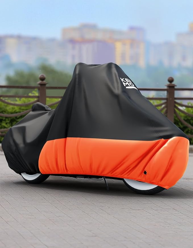 KEMIMOTO Heavy Duty 420D Motorcycle Cover Fits Side Top Box Waterproof Outdoor Compatible with Touring, Touring Ultra Limited Road King Street Glide Road Glide All Weather Dust Sunlight Rain Cover