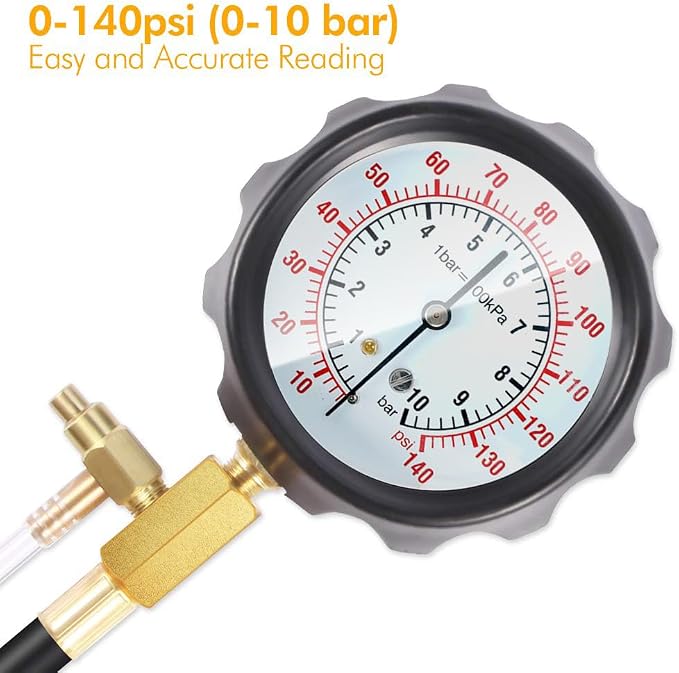 BETOOLL 0-140PSI Fuel Injector Injection Pump Pressure Tester Gauge Kit Black Case Fuel Pressure Tester Kit Car Tools
