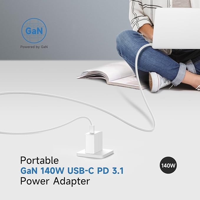 KFD 140W USB C Charger 28V5A PD3.1 Foldable Fast GaN Charger Adapter for Starlink Mini MacBook Pro/Air Surface Lenovo Razer Dell HP Asus Acer MSI Laptop Chromebook Steam Deck DJI Anker 737 Power Bank