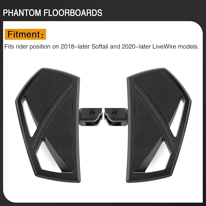 Motorcycle Floorboards Phantom Front Foot Pegs Footrest for Harley Softail 2018-2024 Fat Boy Street Bob Low Rider Sport Glide Slim Fatbob Breakout 114 (Black)