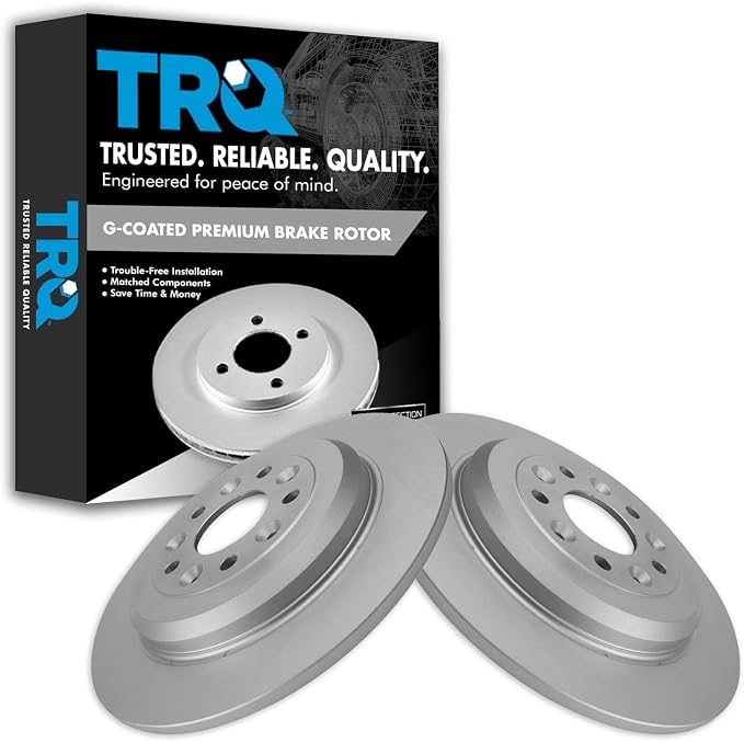 TRQ Rear Brake Rotor Set G Coated Solid Compatible with 2005-2019 Ford Five Hundred Freestyle Taurus Taurus X Flex Edge Explorer 2009-2019 Lincoln MKS MKT MKX 2005-2009 Mercury Montego Sable