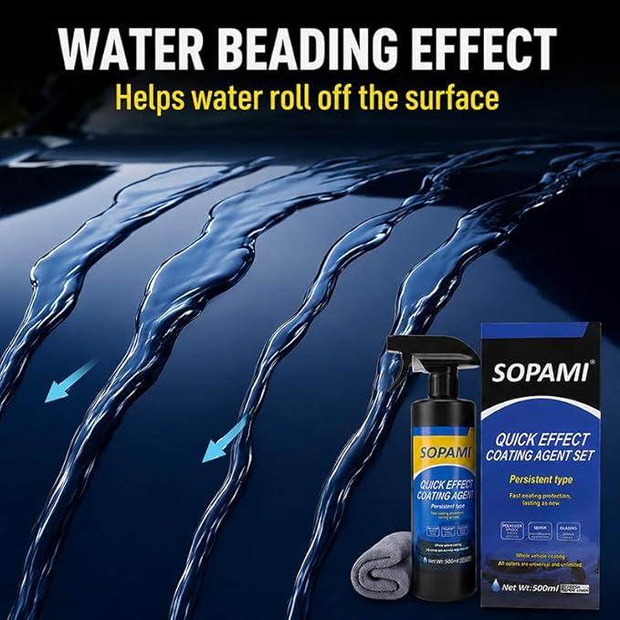 Sopami Car Coating Spray, Quick Effect Coating Agent, Car Scratch Wax Polish Spray Waterless Wash, Quickly Coat Car Wax, Oil Film Emulsion Glass Cleaner with towel for All Car (2 pcs)