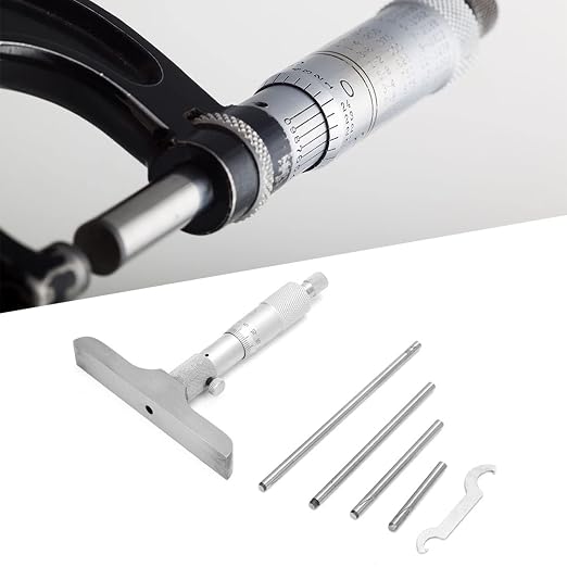 Depth Micrometer Stainless Steel Round Head Depth Micrometer Gage Measuring Tool with 5Pcs Rods (0-100mm 4 inches)