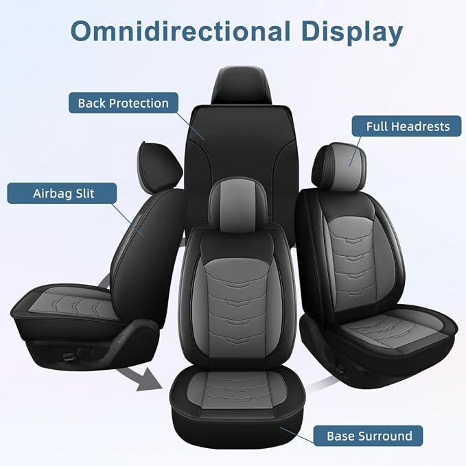Car Seat Covers Fit for GMC Acadia 2017-2024 2025 2026 Full Set Luxury Leather Seat Cushion Waterproof Automotive Seat Protectors(5 Seat, Black&Grey)