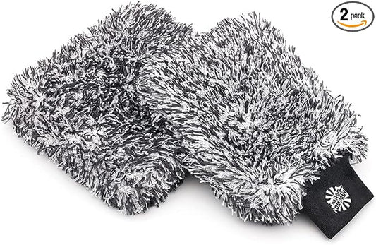 The Rag Company - The Cyclone Ultra Wash Mitt 8in x 9in and Cyclone Ultra Wash Pad 10in x 10in - 70/30 Blend Korean Microfiber, Foam Padding, Scratch-Free, Lint-Free, Black (2-Pack)