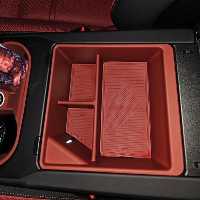 Car Central Control Armrest Storage Box Center Console Organizer Tray Storage Box for Porsche Cayenne 2024-2026 Interior Accessories Gear Shift Panel Storage Tray Insert Box (Style 2 Red)