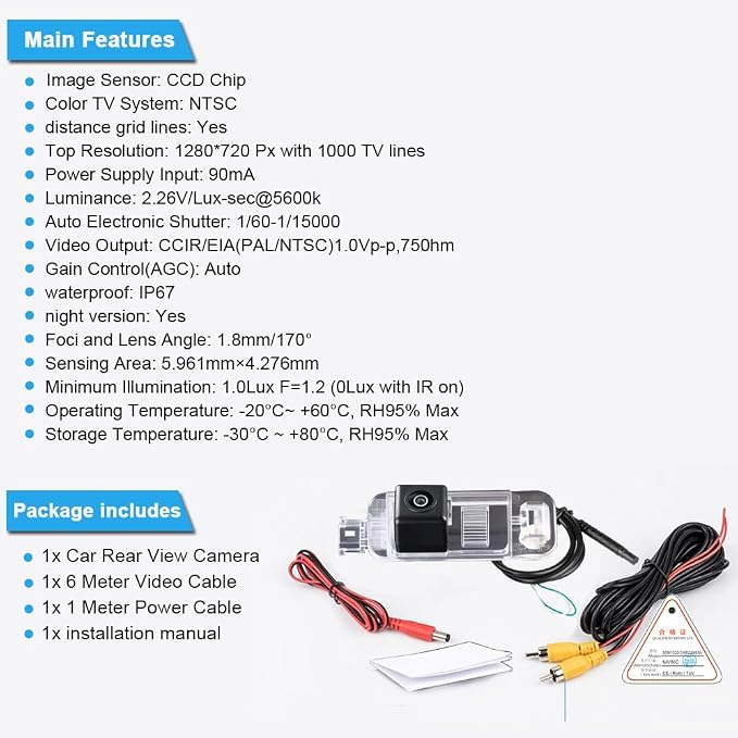 HD Waterproof Night Vision License Plate Light Parking Reverse Rear View Backup Camera, Replacement for BMW 3er Cabriolet E36 z3 316i 316g 318i 318is 318tds 320i 323i 323Ti 325i 325tds 328i M3