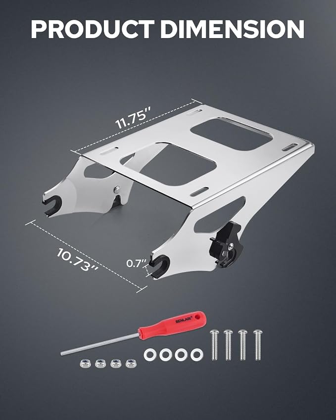 Benlari Thicker Tour Pack Mount Detachable 2-Up Trunk Tour Pack Mounting Rack Fit for Harley Davidson Touring Street Glide Road King Road Glide Electra Glide 2014-2024 (Chrome)