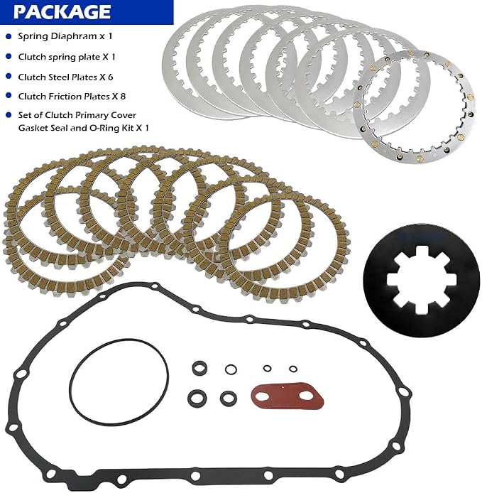 Complete Clutch Kit & Primary Cover Gasket Compatible with Iron 883 1200 XL883N XL1200NS Sportster 883 1200 2004-2022 OEM# 34955-04 37911-90 37913-90 37977-90 36792-91 37871-90