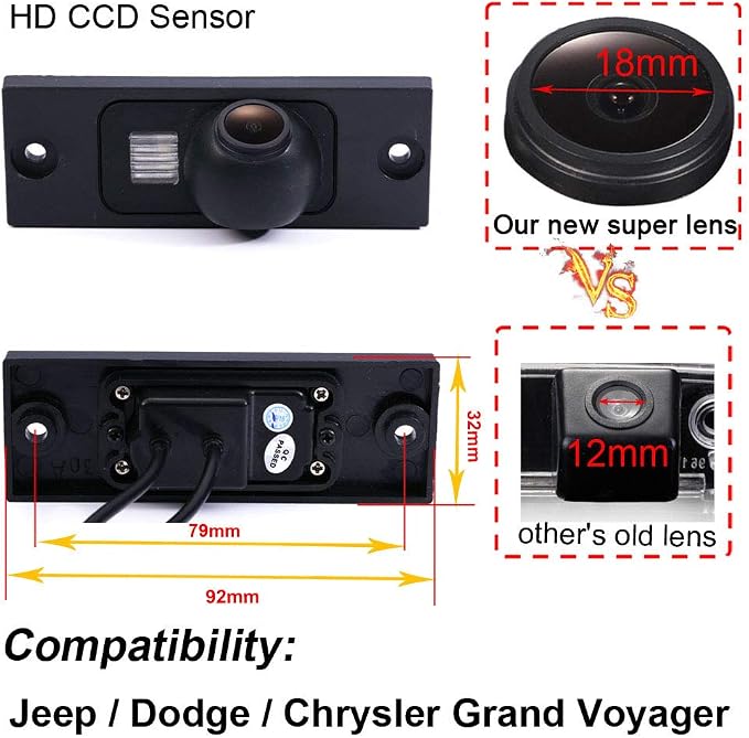 1280 * 720 Pixels 1000tv Lines car Rear View Backup Camera Replacement for Jeep Dodge Chrysler Grand Voyager Waterproof Night Vision Parking Reverse Vehicle Camera