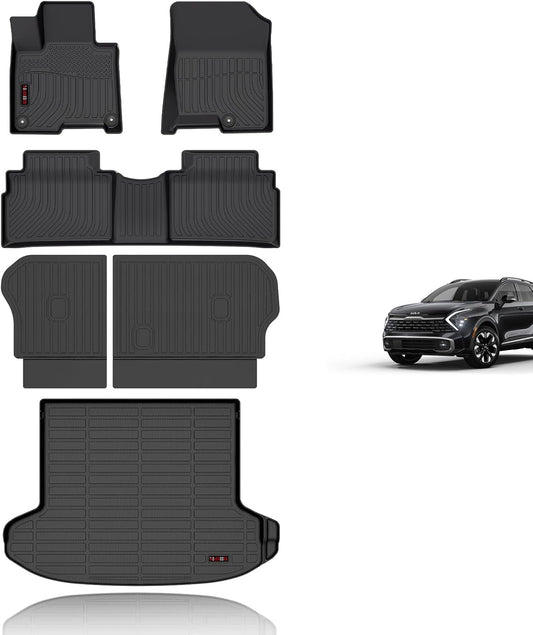 KELCSEECS® Floor Mats & Cargo Liner with Backrest Mats for 2025 2024 2023 Kia Sportage Plug-in Hybrid All Weather Car Mats Floor Liners Kia Sportage PHEV Floor Mats Seatback Cargo Mat Trunk Mat