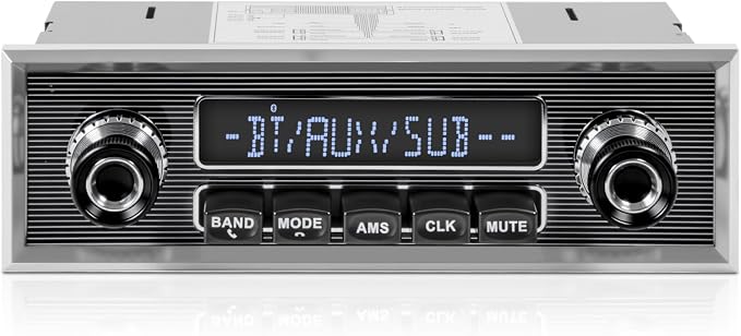 Retro Vintage Radio for Classic Vehicle - Single Din Bluetooth Car Stereo with AM FM USB AUX EQ Subwoofer RCA Output