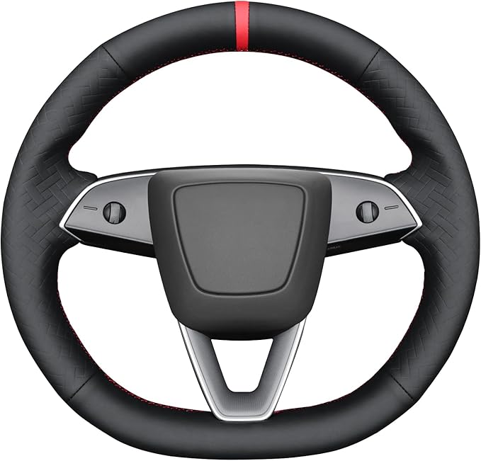 MEWANT DIY Black Solid Woven Embossed Faux Leather Steering Wheel Cover for Tesla Model3 Highland Model Y Juniper 2025