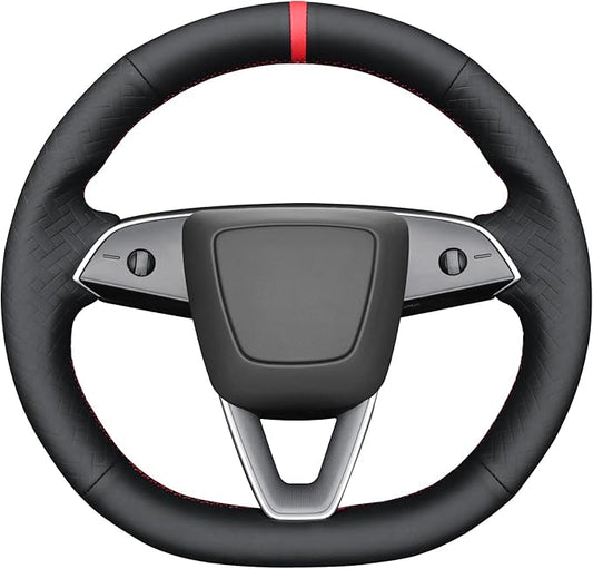 MEWANT DIY Black Solid Woven Embossed Faux Leather Steering Wheel Cover for Tesla Model3 Highland Model Y Juniper 2025