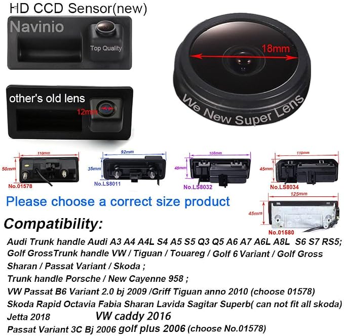 Car Backup Camera Replacement for VW Golf VI Tiguan Touareg Sharan Passat Variant Sagitar Audi A3 A4 A4L S4 A5 S5 Q3 Q5 A6 A7 A6L A8L S6 S7 RS5 Skoda Rapid Fabia Sharan Superb Passat B7