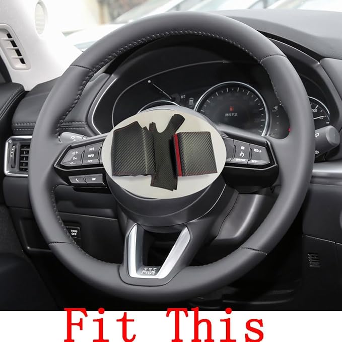 DIY Steering Wheel Cover Custom Fit for 2017 2018 Mazda 3 / 2017-2020 Mazda CX-5 Mazda 6 / 2016-2020 CX-9 / 2018 2019 2020 CX-3 15 inches Black Leather Carbon Fiber Interior Accessories