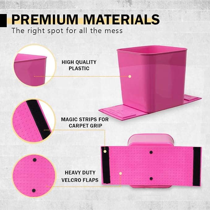 Pink Car Trash Can plus Trash bag bundle – Leakproof, w/Stability Flap, Anti-Slip Base, Portable + 6 Extra Trash Bag Roll (120pcs Total) – Black, Large – For Cars, SUV, & Trucks