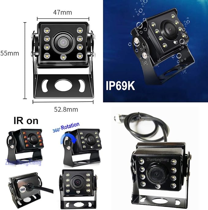 HD 1080P Vehicle Backup Camera with DVR Monitor System,2 x 8 LED IR Night Vision Reverse Rear View Camera + 9" IPS AHD 2CH Split Screen with SD Record 12V~24V for RV Truck Trailer Bus 5th Camper