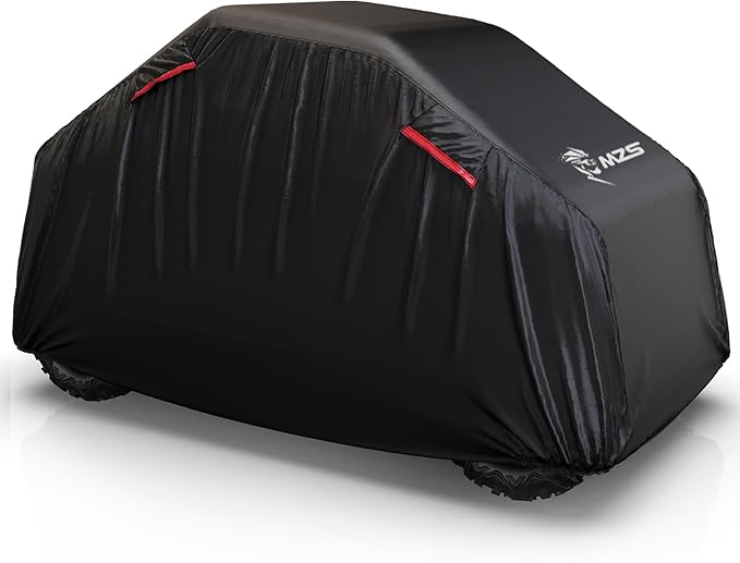 MZS UTV Cover, All Weather Waterproof Side by Side Cover Protection Universal fits up to 120 inch Utility Vehicle Covers - Vents Night Reflective Tear Wind Proof Adjuster Buckle Storage Bag