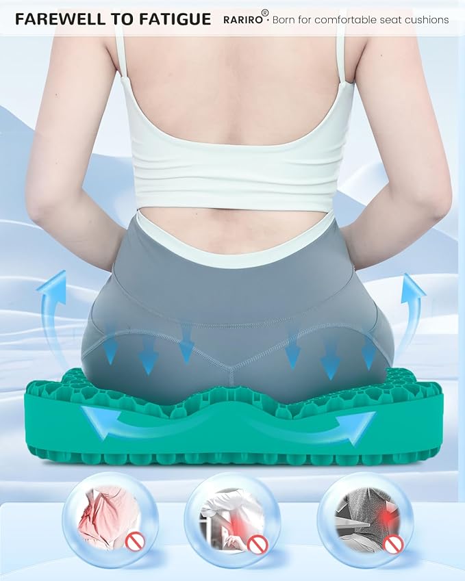 Enlarged 19.7" Gel Seat Cushion, Egg Gel Chair Pads for Wheelchair Pressure Coccyx Sciatica Pain Relief, Cooling Desk Seat Cushion for Kayak, Car, Office Chair Long Sitting[Green]