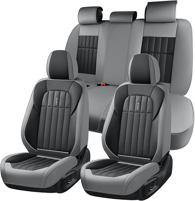 FLORICH Seat Cover, Leather Car Seat Covers Full Set, Waterproof Car Seat Protectors 5 Seats, Front and Rear Seat Covers for Cars, Automotive Seat Protector Fit for Most Sedans SUV Truck - GrayBlack