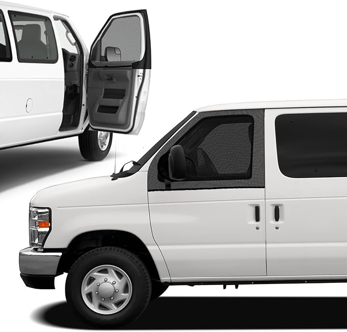 Magnetic Window Screens Customized for 2003-2026 Ford E-Series E-150 E-250 E-350 E450/Econoline/Club Wagon, Front Door Bug Mesh (Pair), Keeps Bugs Out Magnetic Bug Mesh, Easy to Install