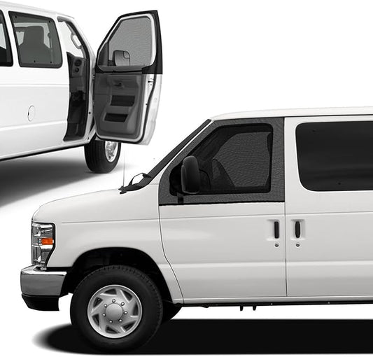 Magnetic Window Screens Customized for 2003-2026 Ford E-Series E-150 E-250 E-350 E450/Econoline/Club Wagon, Front Door Bug Mesh (Pair), Keeps Bugs Out Magnetic Bug Mesh, Easy to Install
