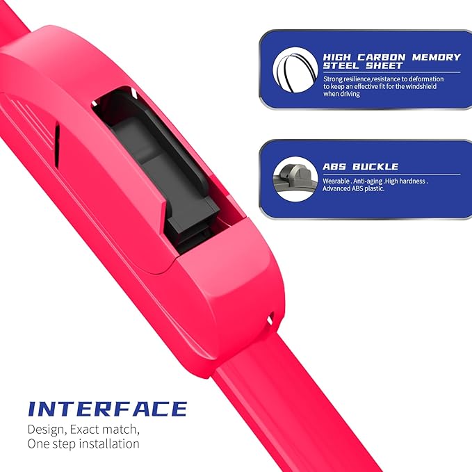 OEM QUALITY 24" + 18" Premium All-Seasons Durable Stable And Quiet Rose Red Windshield Wiper Blades (Set of 2)