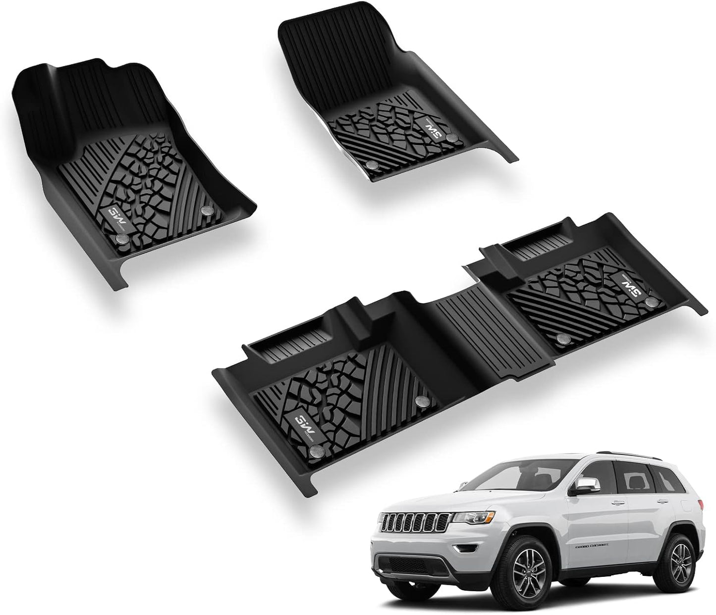 3W Floor Mats Fit for Jeep Grand Cherokee 2016-2021/ Grand Cherokee WK 2022 2023/ Dodge Durango 2016-2021 (2nd Row Bench Seating Only) TPE All Weather Custom Fit Full Set Car Liners Accessories