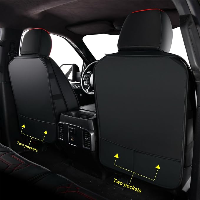 RISINGSTAR Silverado Sierra Faux Leather Seat Covers, Fit for 2019-2026 Chevy Silverado GMC Sierra 1500 and 2020-2026 2500HD 3500HD Crew Cab(Full Set, Black&Red)
