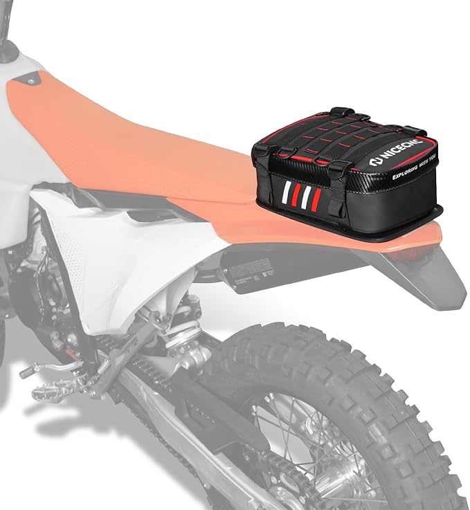 NICECNC Fender Bag with Tool Roll-500D PVC Waterproof Off-Road Storage Bag | Compatible with Motocross Enduro Accessories, Reflective Design Motorcycle Dirt Bike,Red
