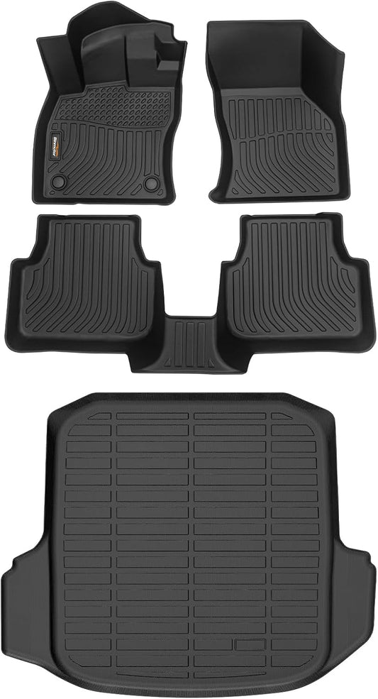 Binmotor-All Weather Car Floor Mats and Cargo Liner Set for Volkswagen Jetta 2019-2024 2025, 2 Rows with Cargo Mat TPE Rubber Liners for VW Jetta Accessories