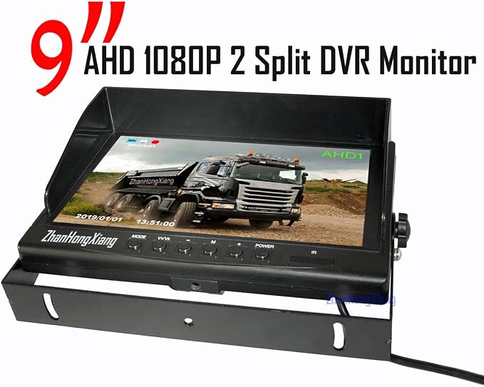 1080P RV Backup Camera Wired System,9 inch AHD 2-Split DVR Monitor Waterproof 8LED IR Night Vision Reverse Rear View Mirror Camera 12V-24V for Semi Bus Truck Trailer Camper