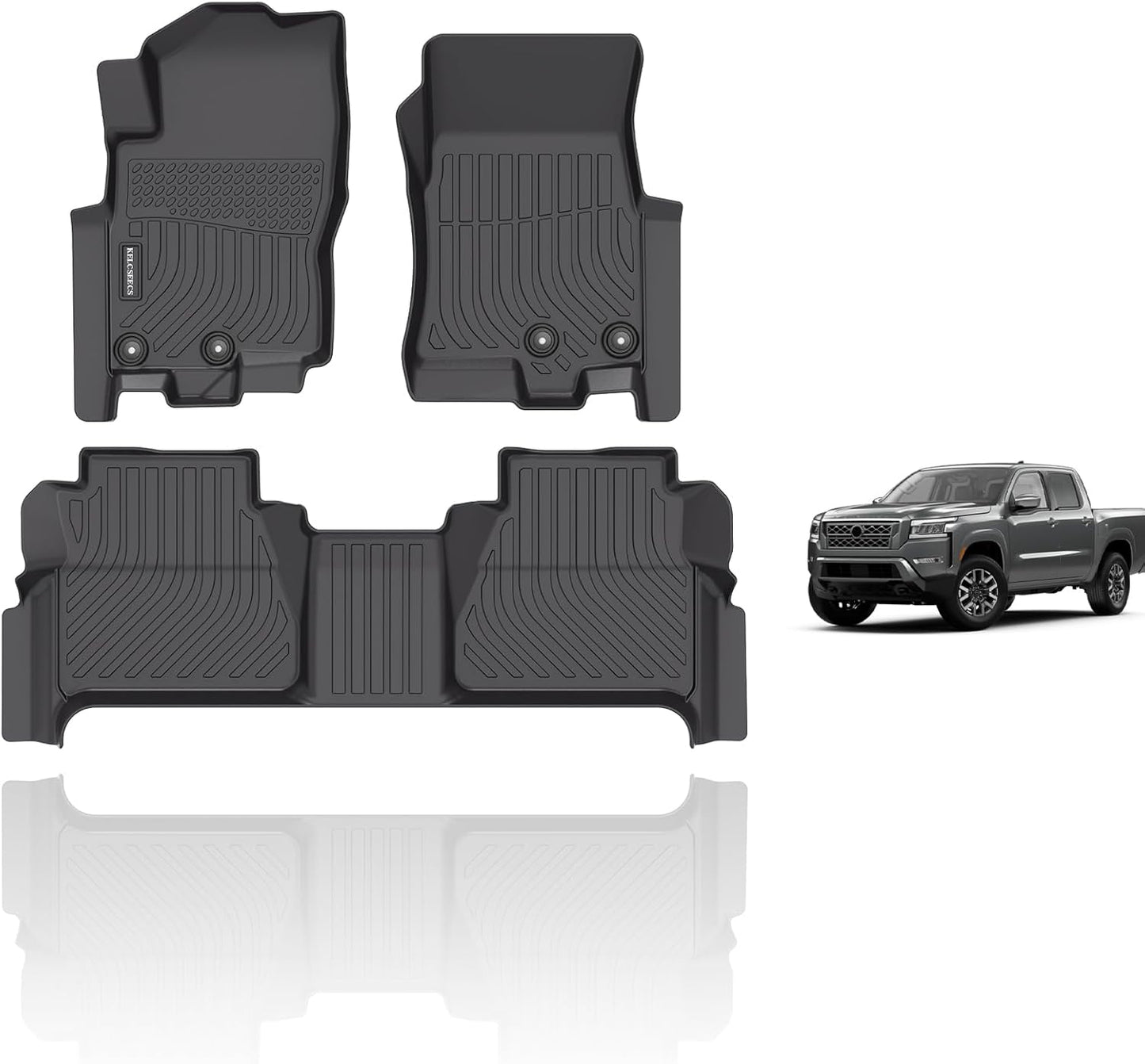 KELCSEECS® Floor Mats Custom for Nissan Frontier Crew Cab 2022-2025 (Not for 2nd with Under Seat Speaker) All Weather Protection TPE Heavy Duty Non-Slip Liners Full Set Frontier Accessories,Black