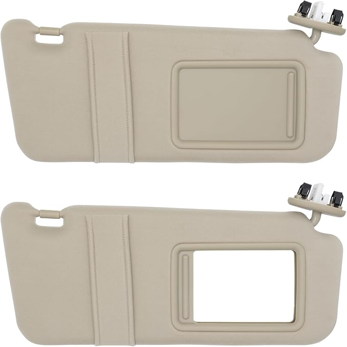 NHILES Driver & Passenger Side Sun Visor Fits for Toyota Camry 2007 2008 2009 2010 2011 Replacement Sun Shade with Light # 74320-33F00-E0 74310-33F30-E0 (Beige)