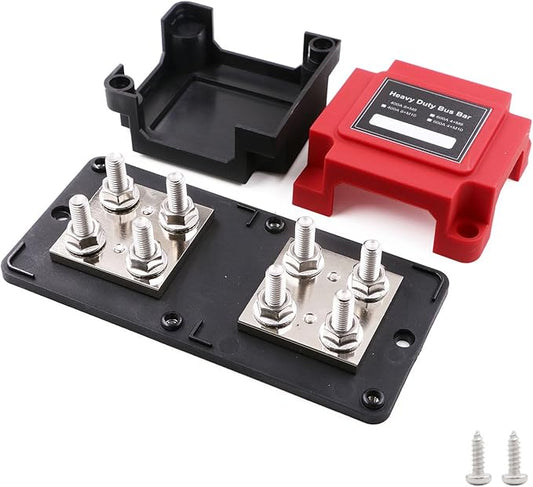 Bus Bars 12V-48V 400A Heavy Duty Copper Busbar Power Distribution Blocks with 8X 5/16" (M8) Posts Terminals DC Battery Buss Bar Positive& Negative for Car RV Solar PV Marine Automotive Boat