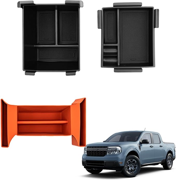 Center Console Organizer Bundle with 2022-2025 Maverick Front Center Console Gear Shifter Storage Organizer Tray Silicone Front Armrest Storage 2024 Maverick Accessories (Orange)