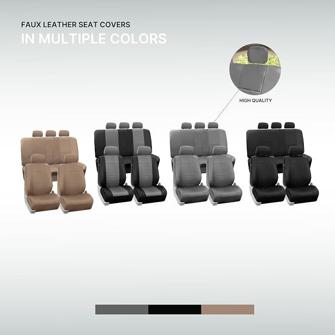 FH Group Car Seat Cover Airbag Compatible Full Set Black Premium PU Leather - Split Bench Combo Vinyl Floor Mats Seat Covers Interior Accessories Universal Fit for Cars Trucks SUV
