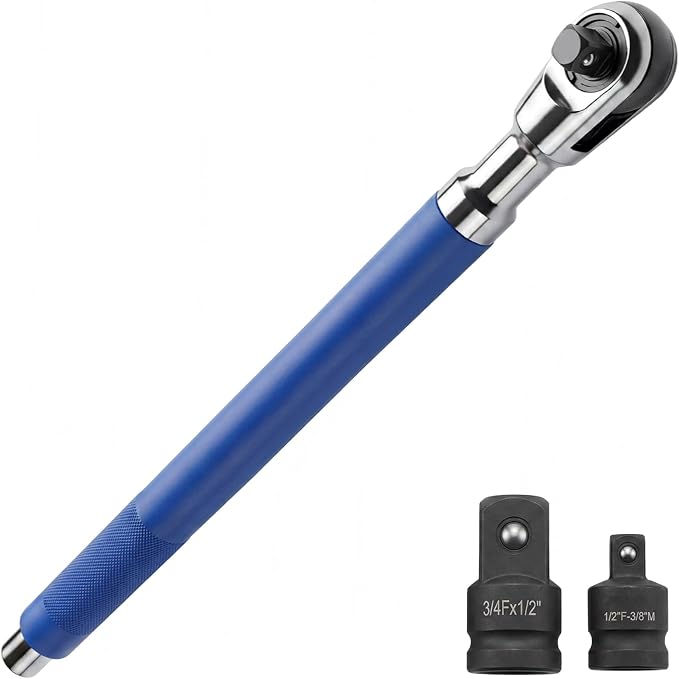 GIRAVO 1/2" Offset Extension Wrench Impact, Manual impact Ratchet Wrench Compatible with Electric Ratchet, Offset Wrench with Versatile 3/8" Square Drive Adapters for Tight Spaces