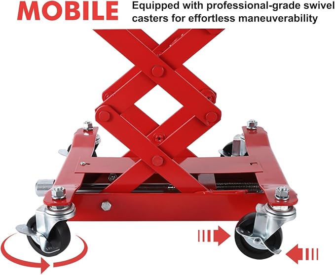 GarveeTech 450 LBS Low Profile Transmission Jack - Heavy-Duty Auto Repair Lift with 7-23 Inch Height Range, 2M Safety Straps & 4 Brake Wheels for Safe, Smooth Repairs - Red