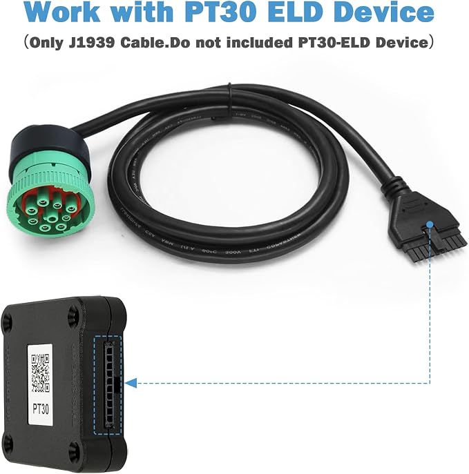 J1939 9 Pin Green to 10 Pin Adapter Cable for PT30 ELD Devices - Heavy Duty Truck Diagnostic Connector for Freightliner Kenworth Peterbilt Westernstar Volvo, SAE J1939 Type 2 ELD Cable