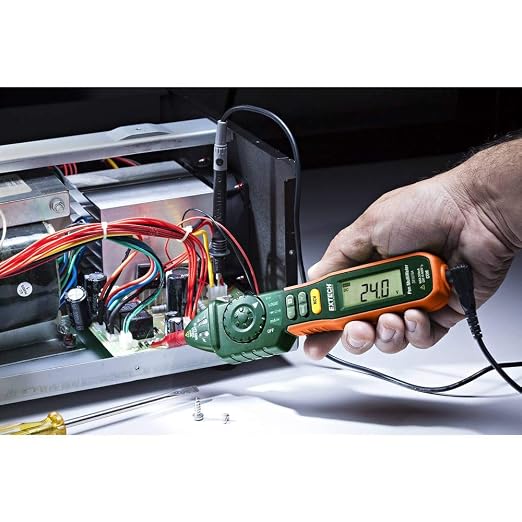 Extech 381676A 9 Function Pen Multimeter + NCV Auto/Manual Ranging Pen Multimeter with Non-Contact Voltage Detector | Auto/manual ranging, AC/DC volts to 600V, current, resistance, diode, data hold, leads, clips
