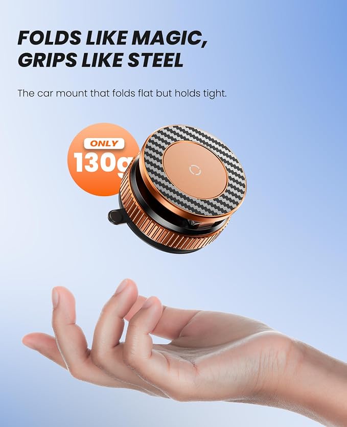 Jononser Magnetic Car Phone Mount,Zinc Alloy Foldable Holder with Strong Nano-Gel Adhesion & N52 Magnet, 360° Adjustable Dashboard/Windshield Phone Holder for iPhone 17/16/15/14/13/12,Golden Orange